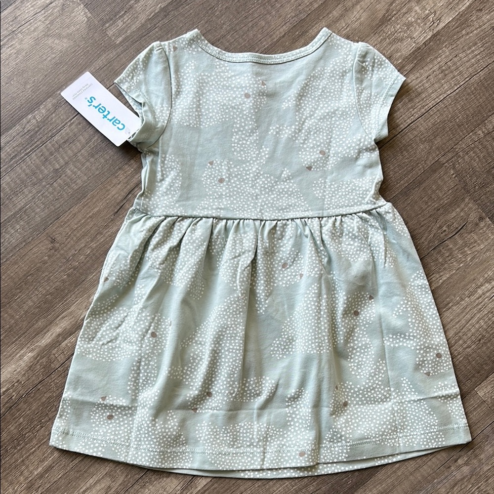NEW Carter's Sage Green Polka Dot Bunnies Short Sleeve Sundress - Picture 4 of 8
